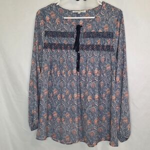 Daniel Rainn Womens Med Blue Floral Peasant Blouse #246